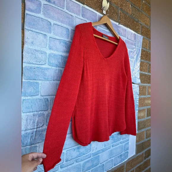 Wooden ships cotton blend reddish orange v neck sweater S/M - Picture 3 of 7